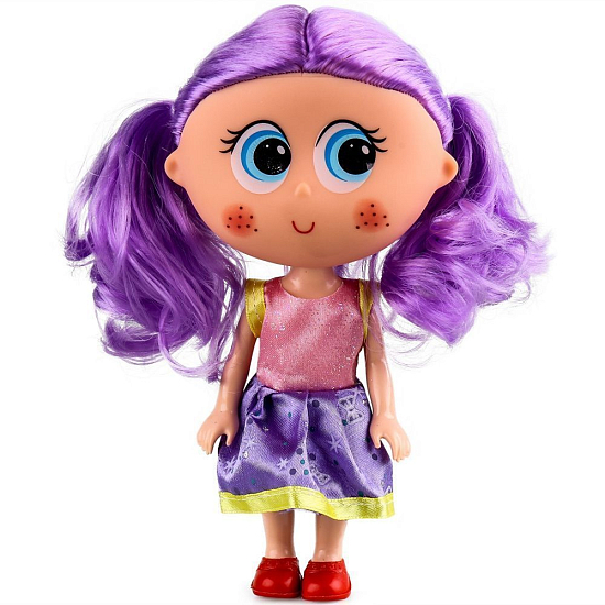 Кукла DollyToy "Большие глазки: Девочка с велосипедом" (19,5 см, глаза нарисованы, фиолет. волосы)