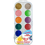 Краски ЮНЛАНДИЯ ЮНЫЙ ВОЛШЕБНИК медовые 10+2 цв. круглые кюветы 192360