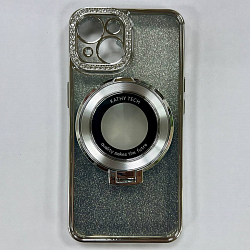 Задняя накладка NONAME  для iPhone 15  с гальваническим магнитным держателем цвет серебро