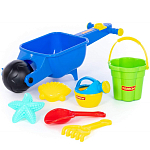 Набор №337: тачка "Малыш", ведро-цветок среднее №3, совок №10, грабли №10, формочки (морская звезда №1 + ракушка №1), лейка малая №4 35691