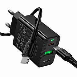 Сетевое ЗУ 1USB/1Type-C 3.0A HOCO CS95A, чёрный, кабель Type-C - Type-C, 30Вт