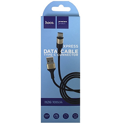 Кабель USB <--> Type-C  1.0м HOCO X26 Xpress ткань, чёрный, золотая вставка