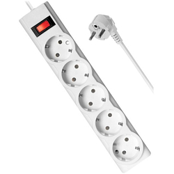 Сетевой фильтр  5.0м DEFENDER ILS355, белый, 5 розеток, ПВС 3*1,0 мм2, 10А, коробка