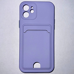 Силиконовый чехол BUTTON для iPhone 12 (Лиловый) с карманом для пластиковых карт