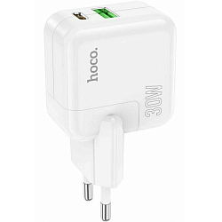 Сетевое 1USB/1Type-C HOCO C111A Lucky, белый, PD30Вт, QC3.0