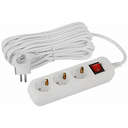 Сетевой удлинитель 10.0м ЭРА Greenline UDL-16-3100-E, белый, 3 розетки, с/з с выкл. ПВС 3x1мм2