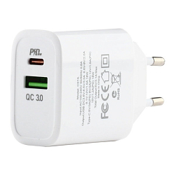 Сетевое ЗУ USB-A/Type-C 3А, 18Вт XO-L64, QC 3.0+PD, белое