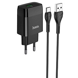 Сетевое ЗУ 1USB 2.4A HOCO, C72Q, Glorious, Type-C, черное, QC3.0