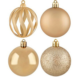 Набор шаров 6 см, 24 шт, цвет: золотой (6- полых в форме S, 6- с блест, 6- мат, 6-глянц) арт.106292