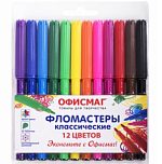 Фломастеры ОФИСМАГ 12 цветов, КЛАССИЧЕСКИЕ ПВХ 152500