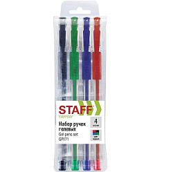 Ручки гелевые с грипом STAFF EVERYDAY GP-171, НАБОР 4 ЦВЕТА, узел 0,5мм, линия 0,35мм, 141826