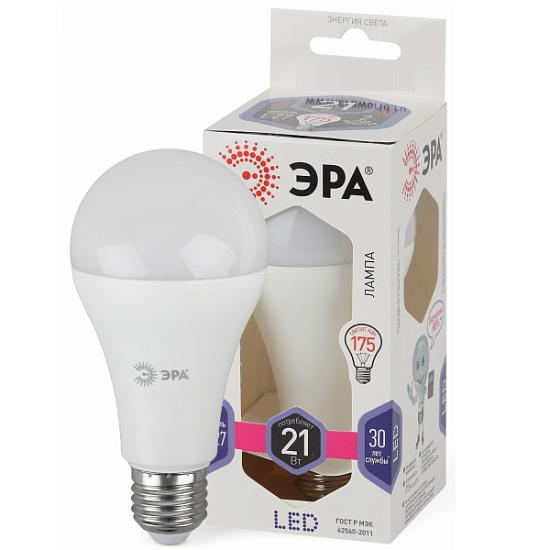 Лампа светодиодная ЭРА A65 21W/6000K/E27