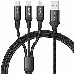 Кабель USB <--> Type-C/Lightning/microUSB  1.2м MIVO MX-74 черный