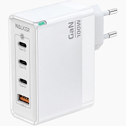 Сетевое ЗУ 1USB/3Type-C 3.25A WALKER WH-48 GaN, белое, 100Вт