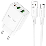 Сетевое ЗУ 2USB/1Type-C BOROFONE BA70A, белый, кабель USB - Type-C, 20Вт