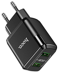 Сетевое ЗУ 2USB 3A HOCO N6, Charmer, черный, QC3.0, 18W