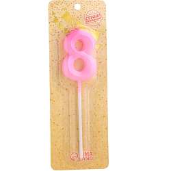 Свеча в торт на шпажке «Грань», цифра "8", 5 см, розовая 10330402
