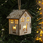 Ёлочная игрушка «Домик с оленем», от батареек, свечение тёплое белое