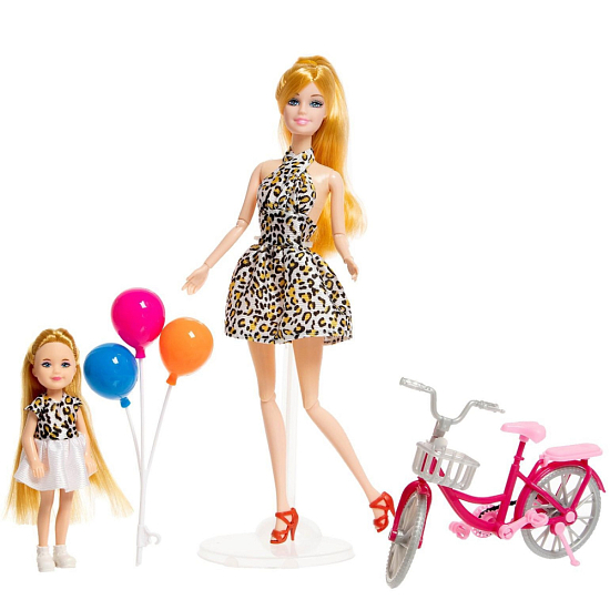 Кукла с дочкой Family Look на велосипеде, леопард