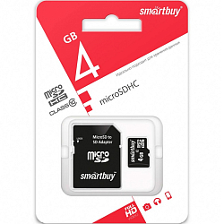 Micro SD  4Gb SMARTBUY Class 10 с адаптером SD