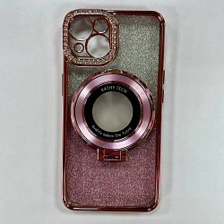 Cиликоновый чехол NONAME для iPhone 13/14  с гальваническим магнитным держателем цвет розовый