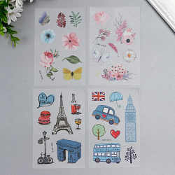 Наклейка бумага "Цветы и путешествия" шершавая набор 4 шт 14,5х9,5 см   7040474