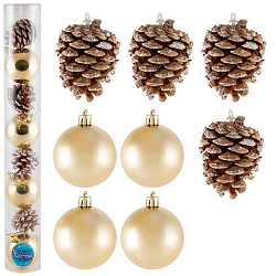 Набор украшений "Шары и Шишки" 8шт, 6см, цвет: золото, SYQB-0119231 арт.005764