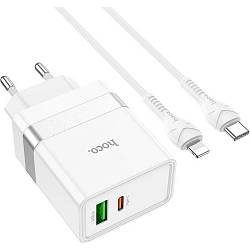 Сетевое ЗУ 1USB/1Type-C 3A HOCO N21, Topspeed, белый, Type-C-Lightning, PD30W+QC3.0