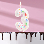 Свеча в торт "Воздушная", цифра 3, 5,5 см, белая   9943289