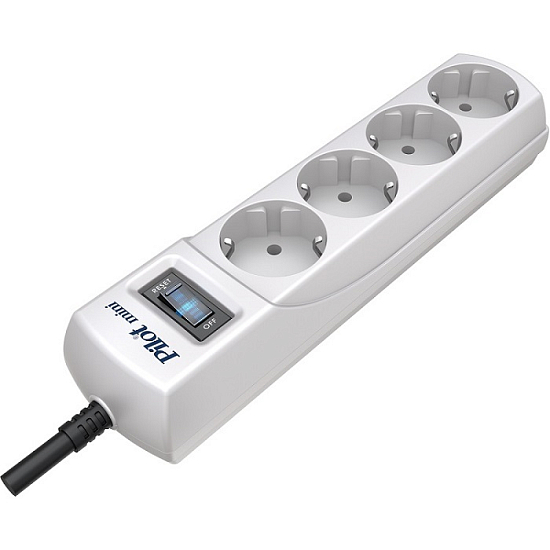 Сетевой фильтр  3.0м PILOT mini 4 розетки, белый (коробка)
