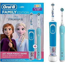 Электрическая зубная щетка Oral-B Family Edition: Pro 1 + Kids Холодное Сердце 2, голубой/бирюзовый