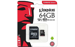 Micro SD 64Gb Kingston Class 10 Canvas Select UHS-I U1 (80 Mb/s) c адаптером SD