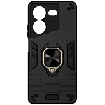 Силиконовый чехол DF для Tecno POVA 5 (4G) DF tArmor-06 (black) с металлической пластиной для магнитного держателя и кольцом