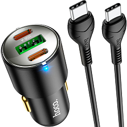 Авто ЗУ 1USB/2Type-C 3A HOCO NZ6, Type-C, PD45W, чёрный