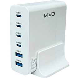 Сетевое ЗУ 2USB/4Type-C MIVO MP-123Q белый, 123W, GAN