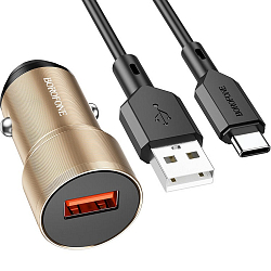 Авто ЗУ 1USB BOROFONE BZ19A, Wisdom, 18Вт, QC3.0, Type-C, золотой