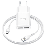 Сетевое ЗУ 2USB 2.4A HOCO C88A, Star, Type-C, белый