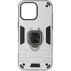 Задняя накладка DF для iPhone 16 Pro Max silver, DF iArmor-14, с кольцом и пластиной для магнитного держателя
