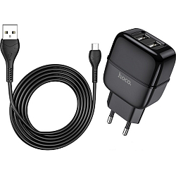 Сетевое ЗУ 2USB 3A HOCO C77A microUSB, черный
