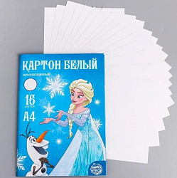 Картон белый немелованный «Эльза и Олаф», А4, 16 л., Холодное сердце, 220 г/м2