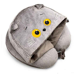 Мягкая игрушка Кот Басик подушка на шею с капюшоном , 32 см (Knph32-001)