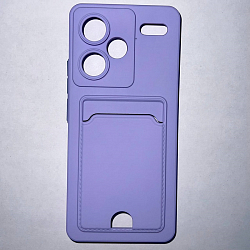 Силиконовый чехол BUTTON для Xiaomi Redmi NOTE 13 PRO Plus лиловый с карманом для пластиковых карт
