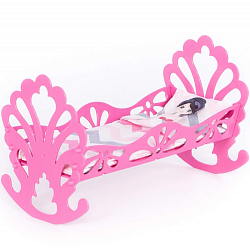 Мебель для кукол кроватка-качалка ПОЛЕСЬЕ сборная с бумажной куклой и постельным бельём (в пакете)