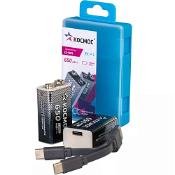 Аккумулятор КОСМОС Крона, 9V, PP3 650mAh (2/6/144) (KOCLi9V650mAh2B)