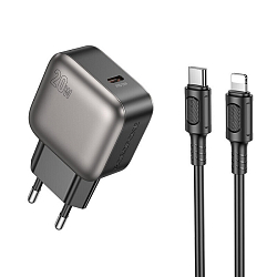 Сетевое ЗУ 1Type-C 3A BOROFONE BAS53A Black, Lightning, 20Вт