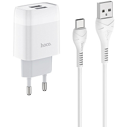 Сетевое ЗУ 2USB 2.4A HOCO C73A, Glorious, Type-C, белый