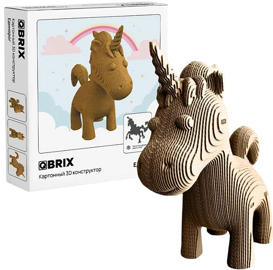 Картонный 3D конструктор QBRIX Единорог 