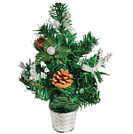 Ель искусственная ЗОЛОТАЯ СКАЗКА 30 см, ПВХ, сереб. украшения/шишки, 591319