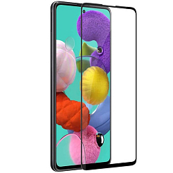 Противоударное стекло DF для Samsung Galaxy A71 черное полный клей, в техпаке