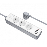 Сетевой фильтр  3.0м BOROFONE BAC9, 3 розетки, 3USB/1 Type-C (PD20W/1C3A), white